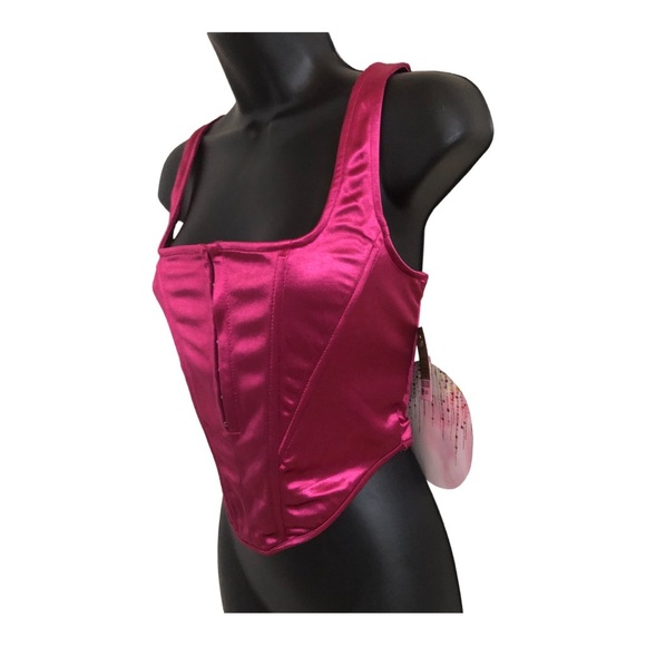 deep pink shaped hook n eye closure satin sheen effect sleeveless bustier size L - Picture 3 of 15